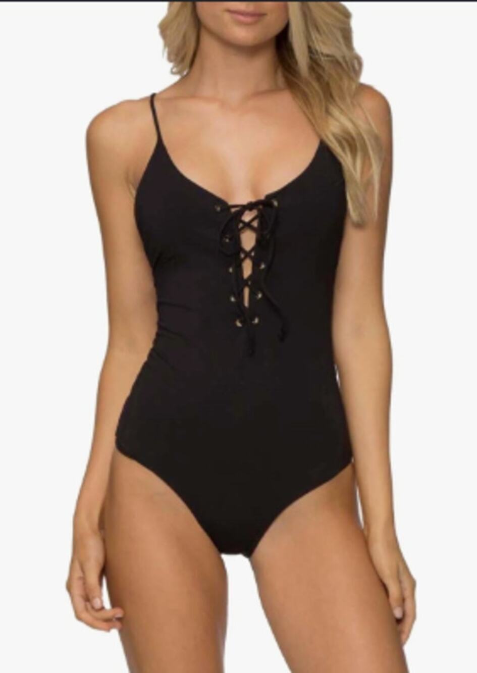 Tavik Monahan Black Lace Up One Piece Swimsuit Low Back Size Small